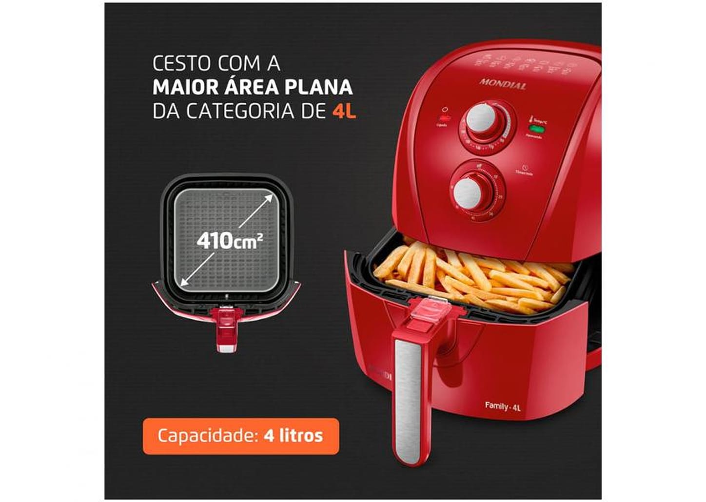 Fritadeira Elétrica sem Óleo/Air Fryer Mondial - AFN40FR Vermelha 4L com Timer