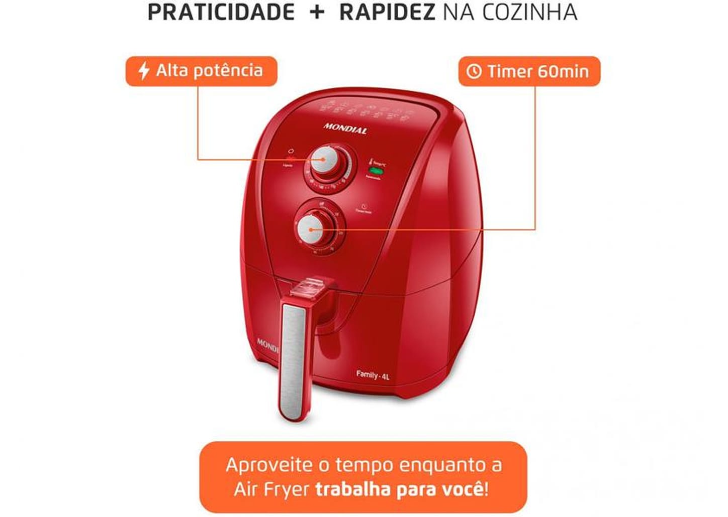 Fritadeira Elétrica sem Óleo/Air Fryer Mondial - AFN40FR Vermelha 4L com Timer