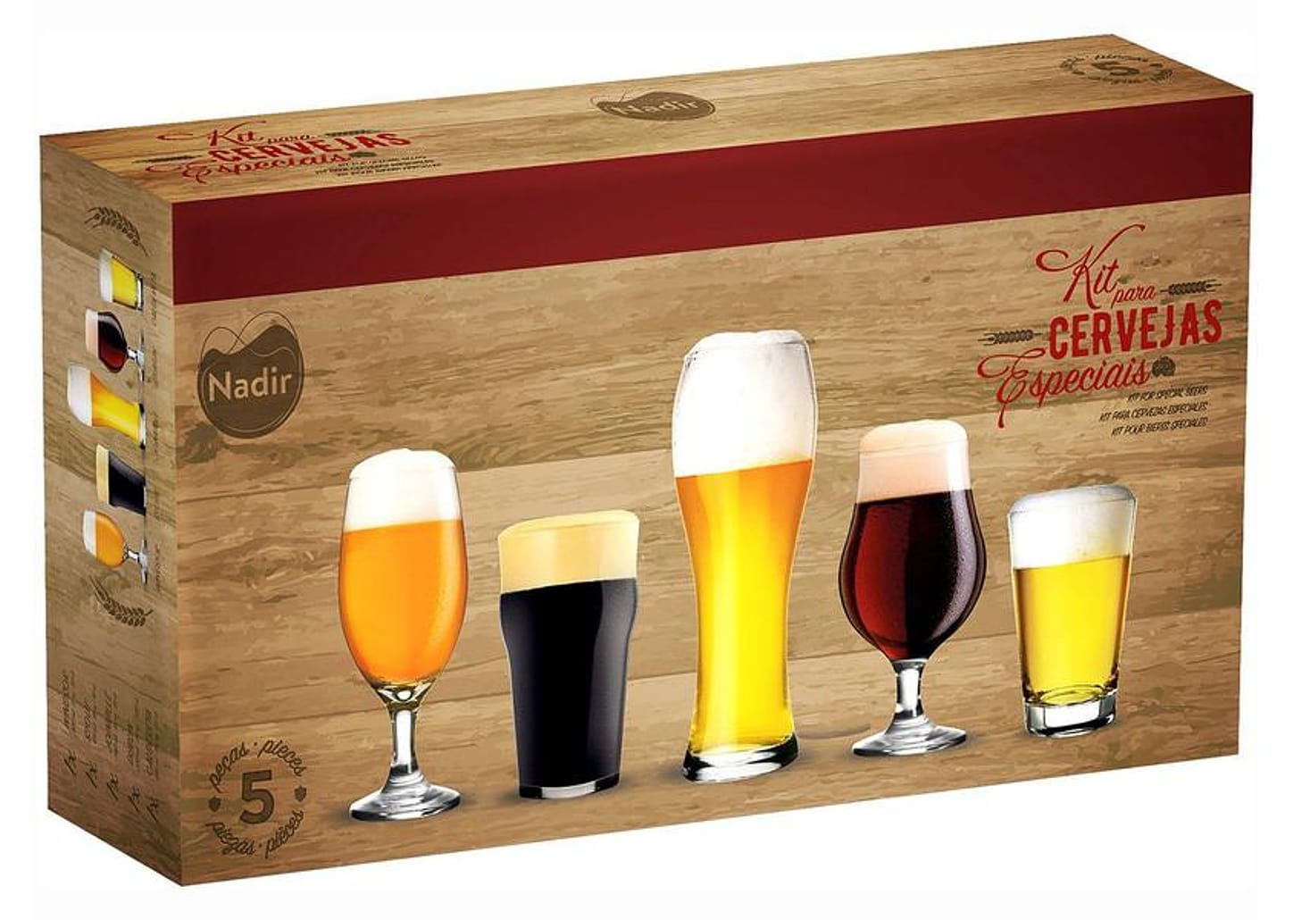 Jogo de Copos de Vidro para Cerveja 5 Peças - Nadir Kit Para Cervejas Especiais