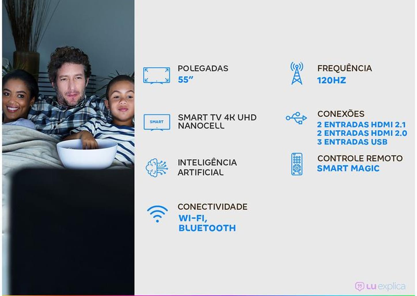 Smart TV 55” 4K UHD Nanocell LG 55NANO85 120Hz Wi-Fi e Bluetooth Alexa 4 HDMI 3 USB