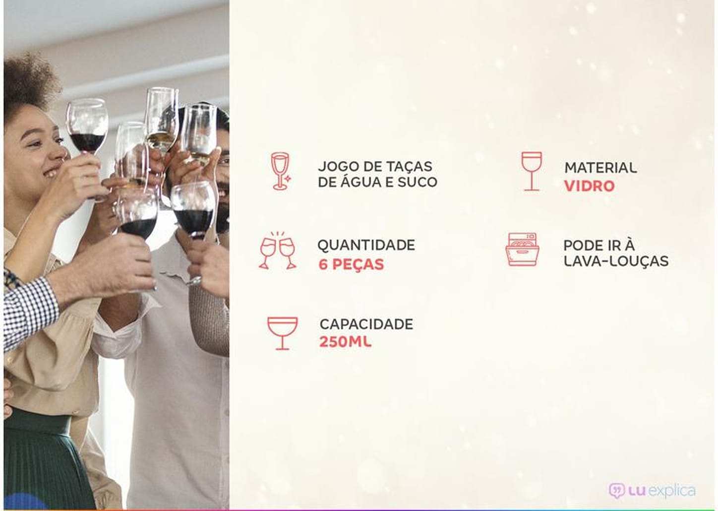 Jogo de Taças para Água e Suco de Vidro 250ml 6 Peças Nadir Paulista