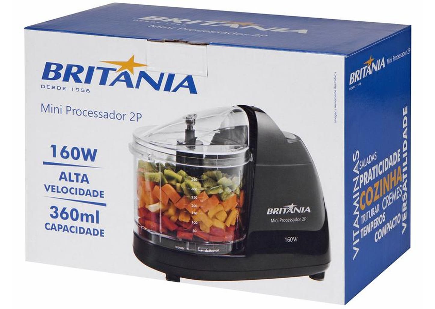 Mini Processador de Alimentos Britânia Preto 2P 50W