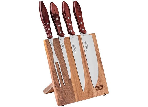 Jogo de Facas Churrasco Tramontina Inox com Tábua Polywood 5 Peças