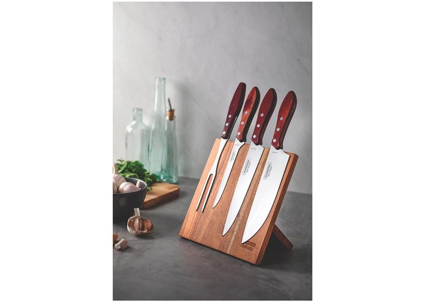 Jogo de Facas Churrasco Tramontina Inox com Tábua Polywood 5 Peças