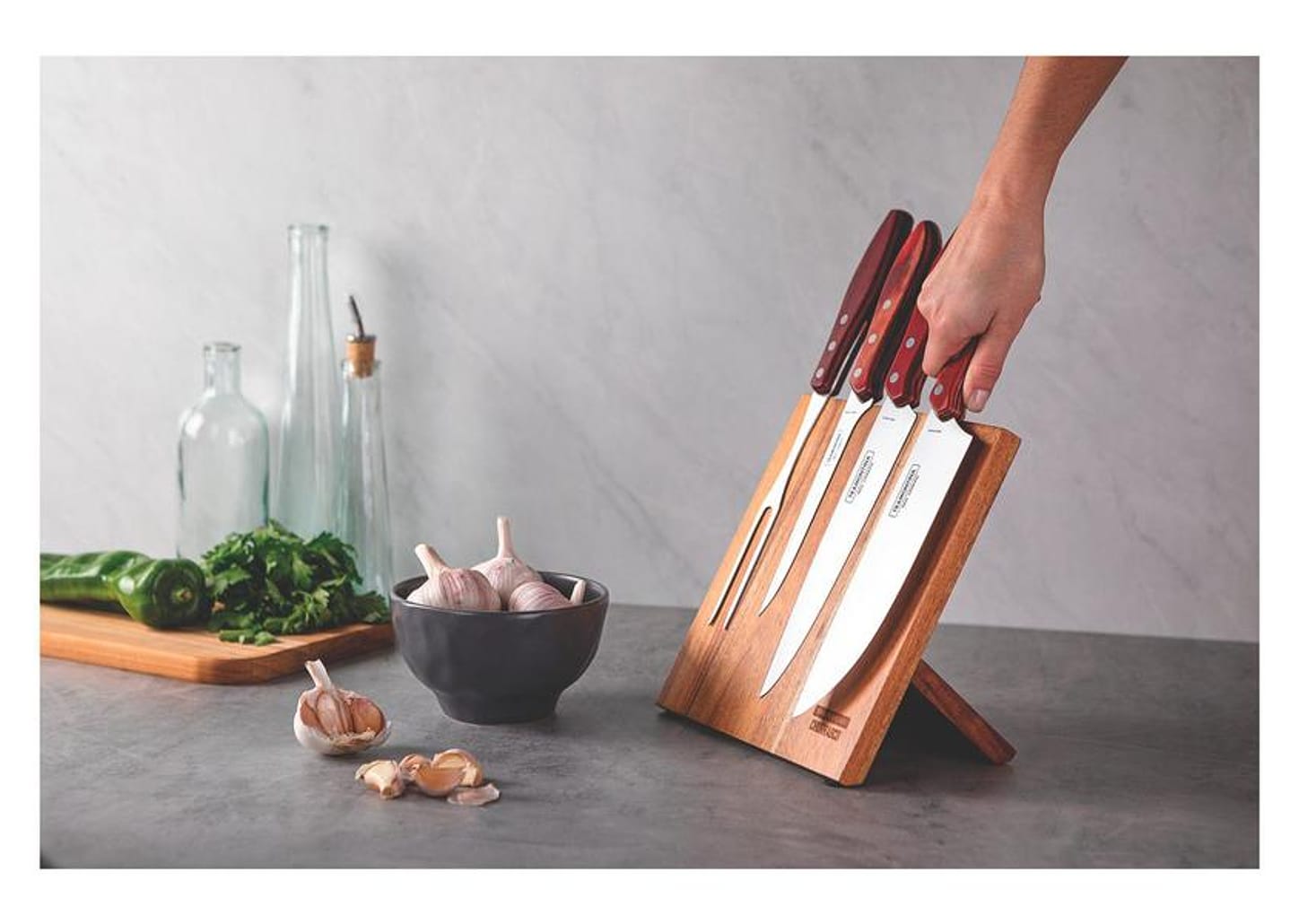 Jogo de Facas Churrasco Tramontina Inox com Tábua Polywood 5 Peças