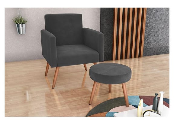 Poltrona Decorativa com Puff Moderno Matrix - Madri