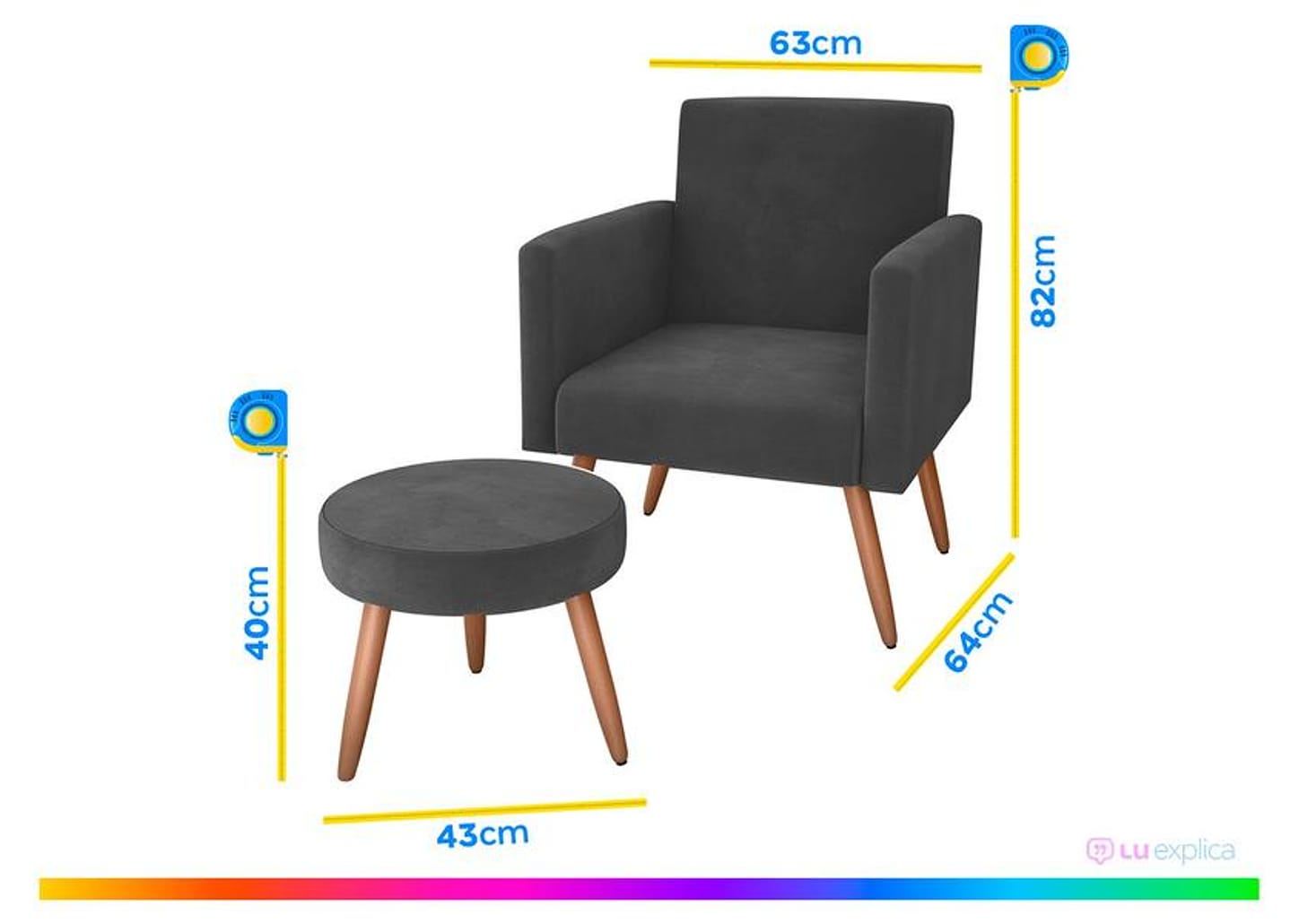 Poltrona Decorativa com Puff Moderno Matrix - Madri