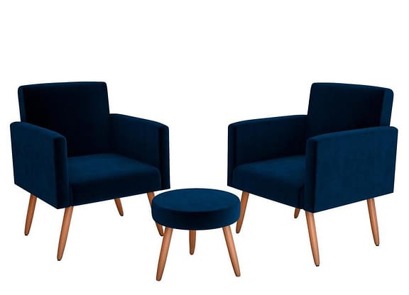 Kit Poltronas com Puff Moderno Matrix Dallas 3 Peças