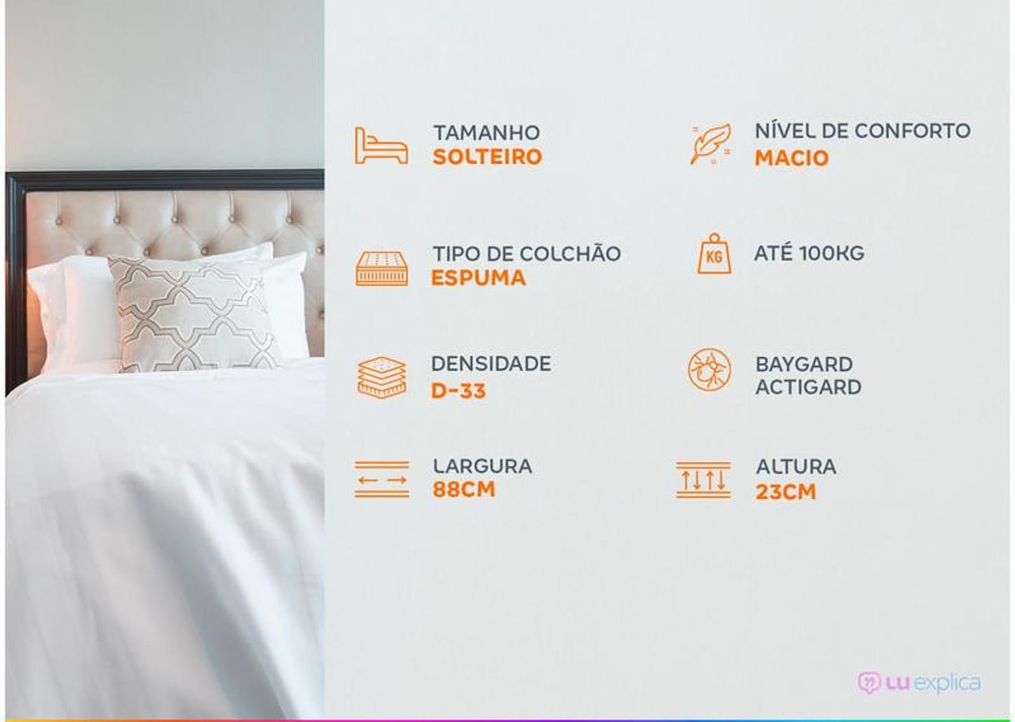 Colchão Solteiro Castor Espuma D-33 88x188cm - Black & White Aria 3D