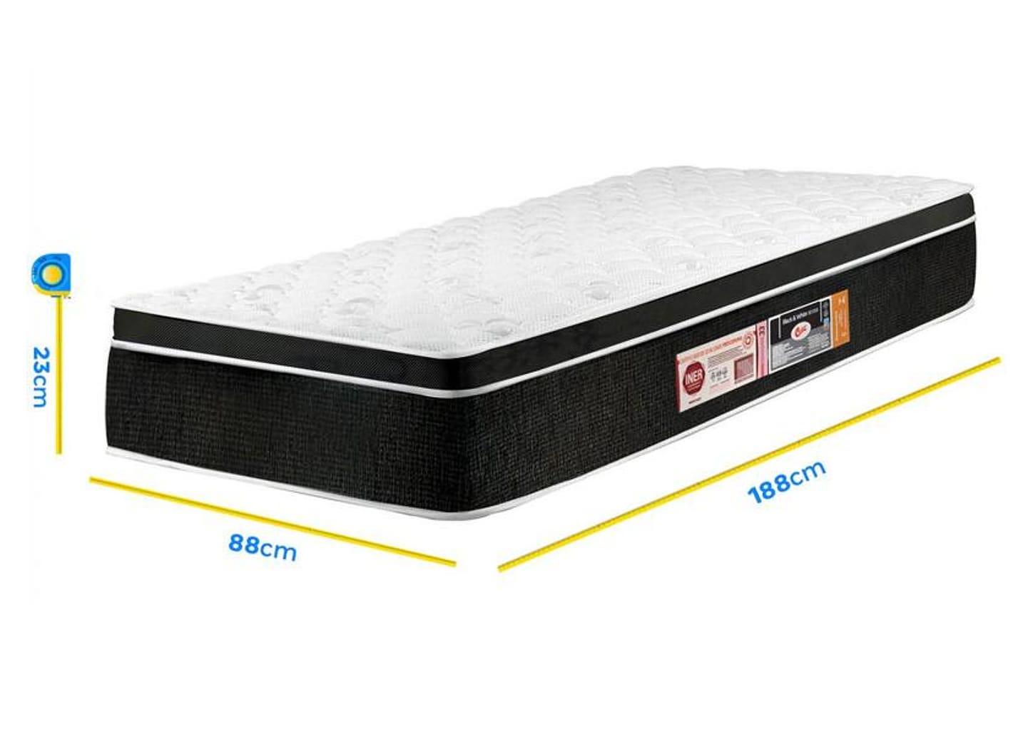 Colchão Solteiro Castor Espuma D-33 88x188cm - Black & White Aria 3D