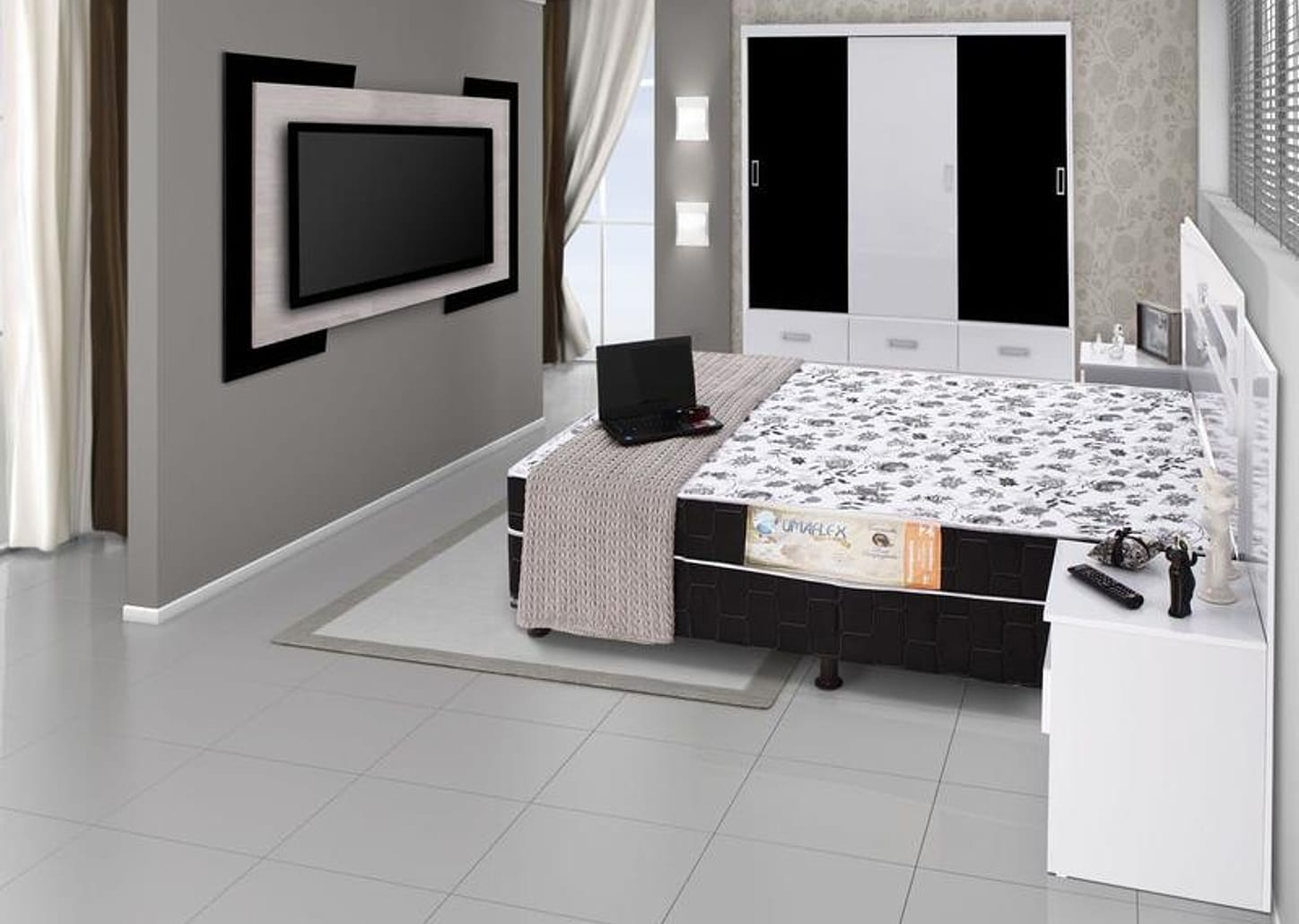 Cabeceira Casal e Queen Size MDP com 2 Prateleira 2 Mesas 2 Mesas de Cabeceira Demóbile Triunfo