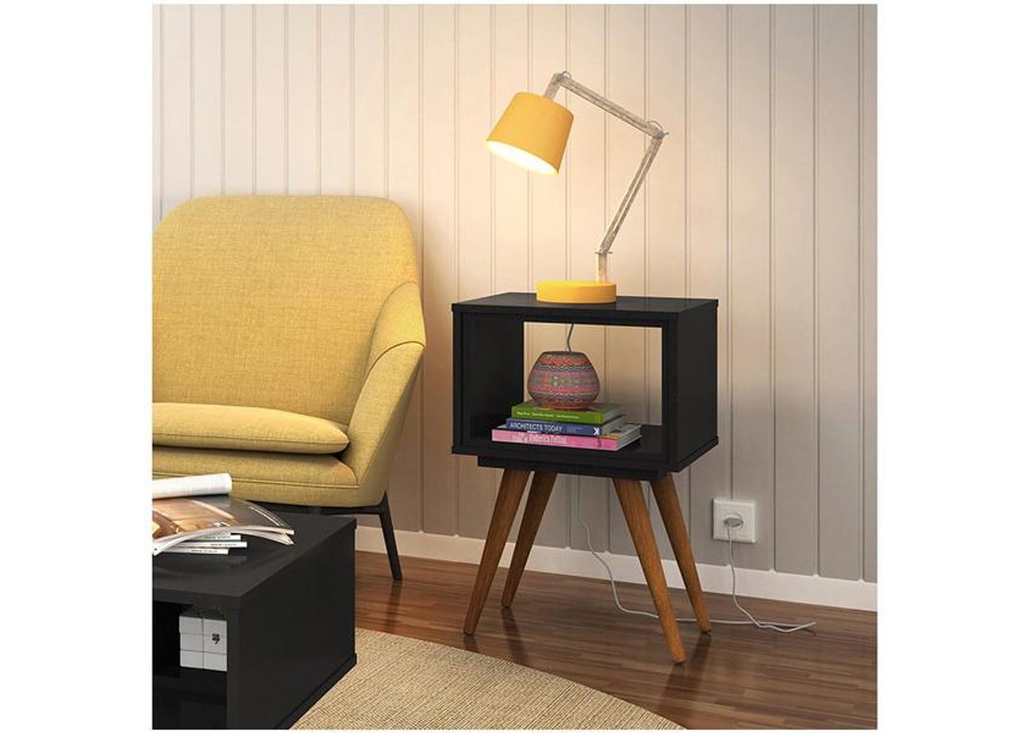 Mesa Lateral de Madeira Pés Palito Retrô 40 Olivar Móveis