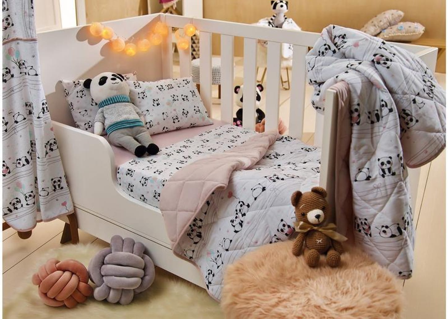 Jogo de Cama para Berço Santista 100% Algodão - Baby Panda Rosa 3 Peças