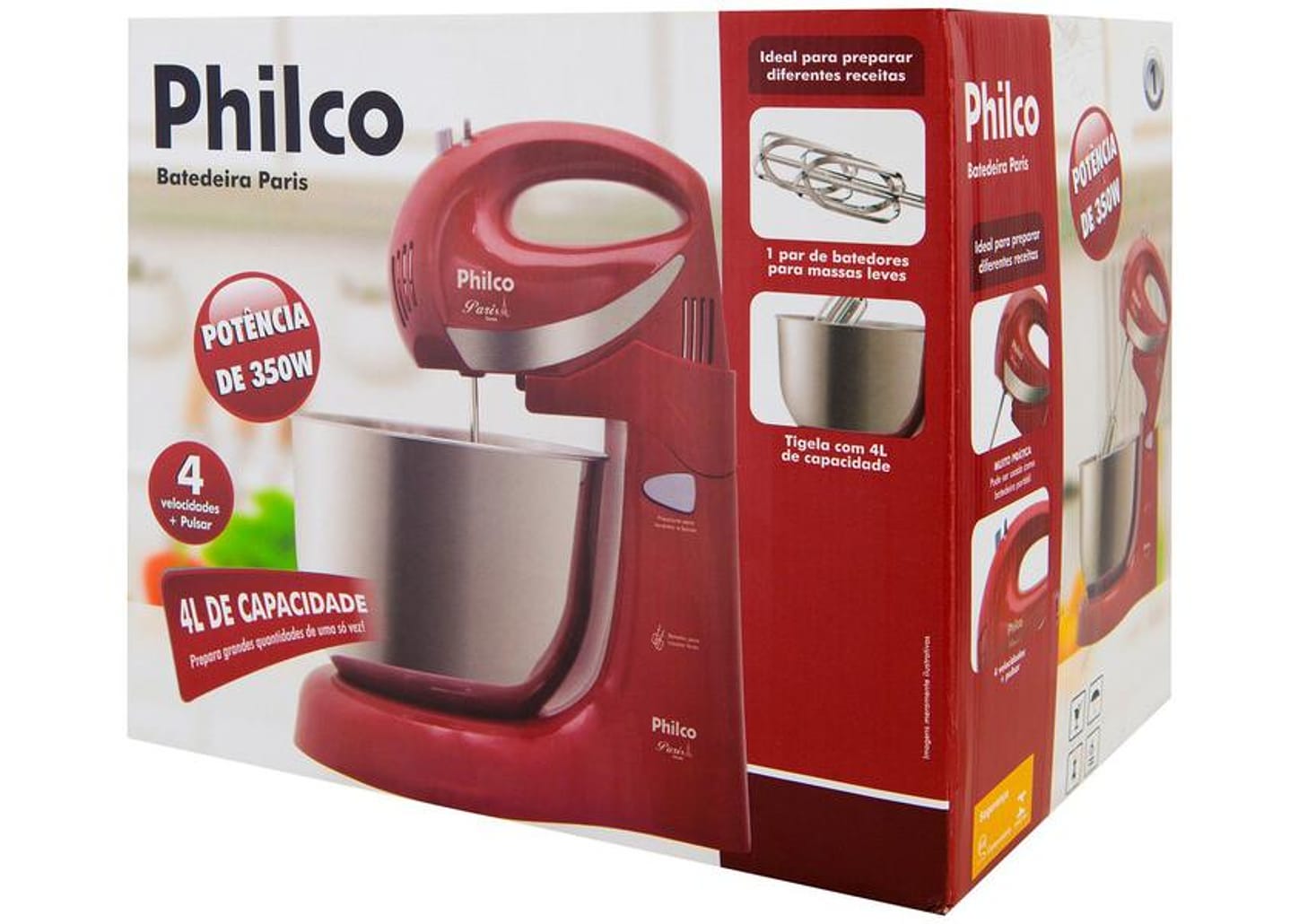 Batedeira Philco Vermelha 350W Paris 4 Velocidades