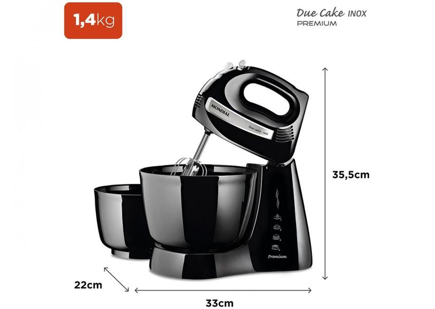 Batedeira Mondial Portátil Preta e Prata - Premium B-04 NP 400W 4 Velocidades