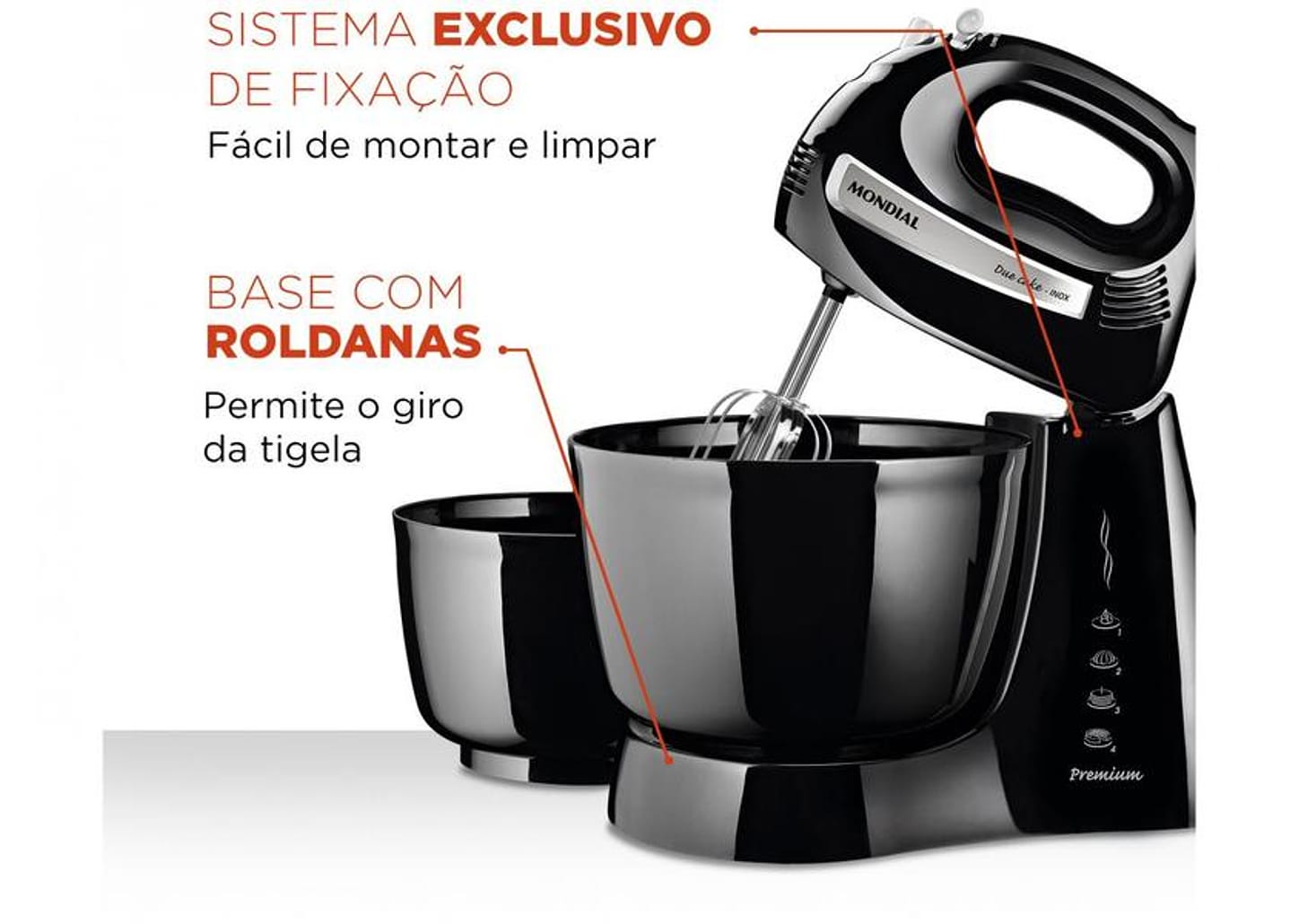 Batedeira Mondial Portátil Preta e Prata - Premium B-04 NP 400W 4 Velocidades