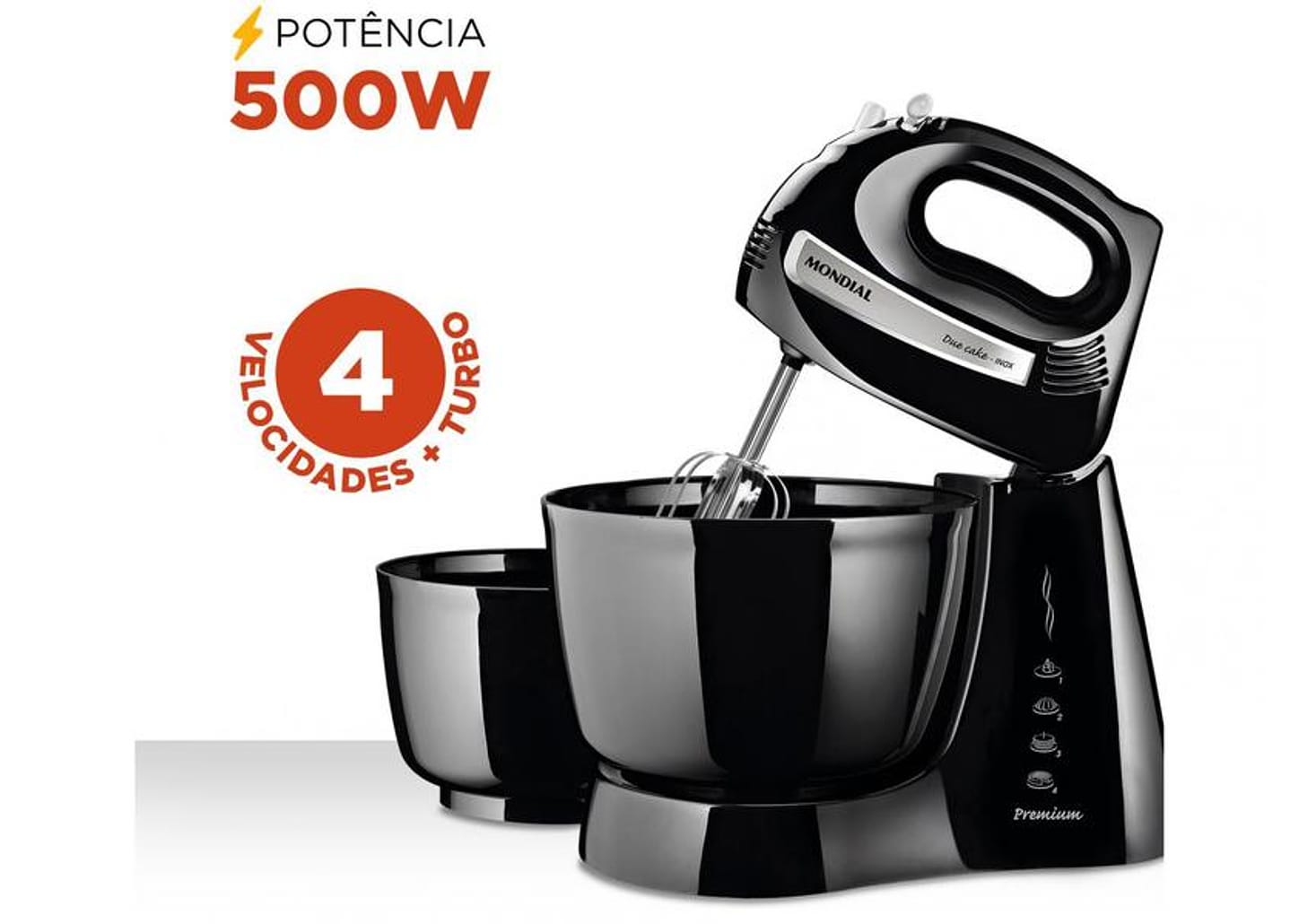 Batedeira Mondial Portátil Preta e Prata - Premium B-04 NP 400W 4 Velocidades