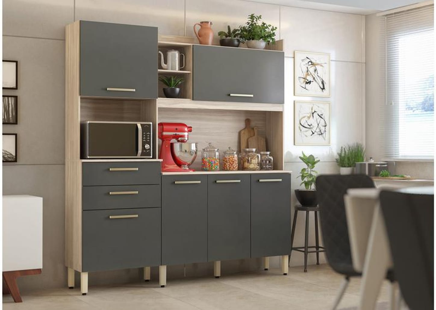 Cozinha Compacta Demóbile Select com Balcão - Nicho para Micro-ondas 6 Portas 2 Gavetas