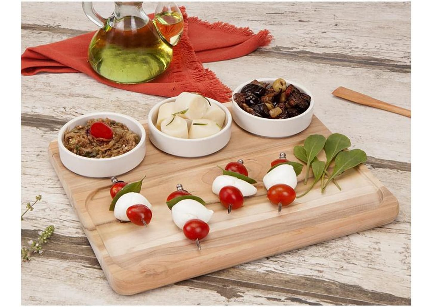 Petisqueira Porcelana com Pote Retangular 4 Peças Tramontina Teca