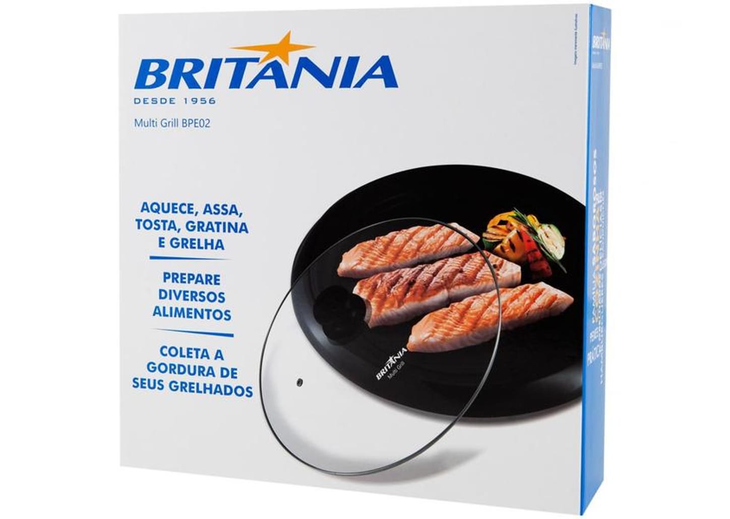 Grill Britânia BPE02 Redondo 1000W com Chapa - Antiaderente com Coletor de Gordura