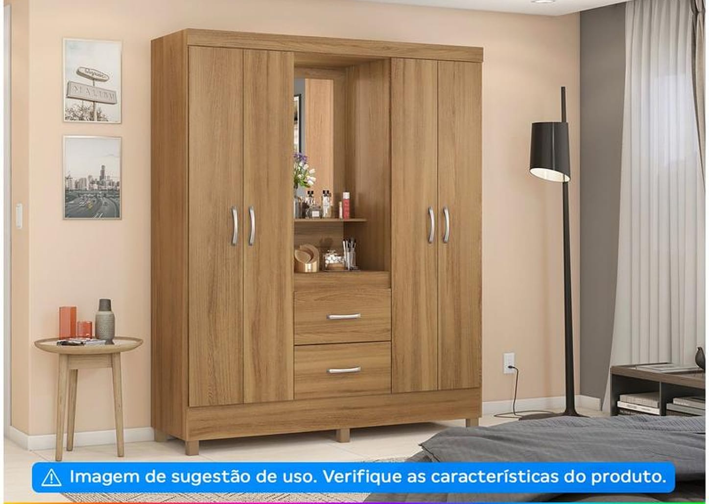 Guarda-roupa Solteiro com Espelho 4 Portas - Demóbile Lord