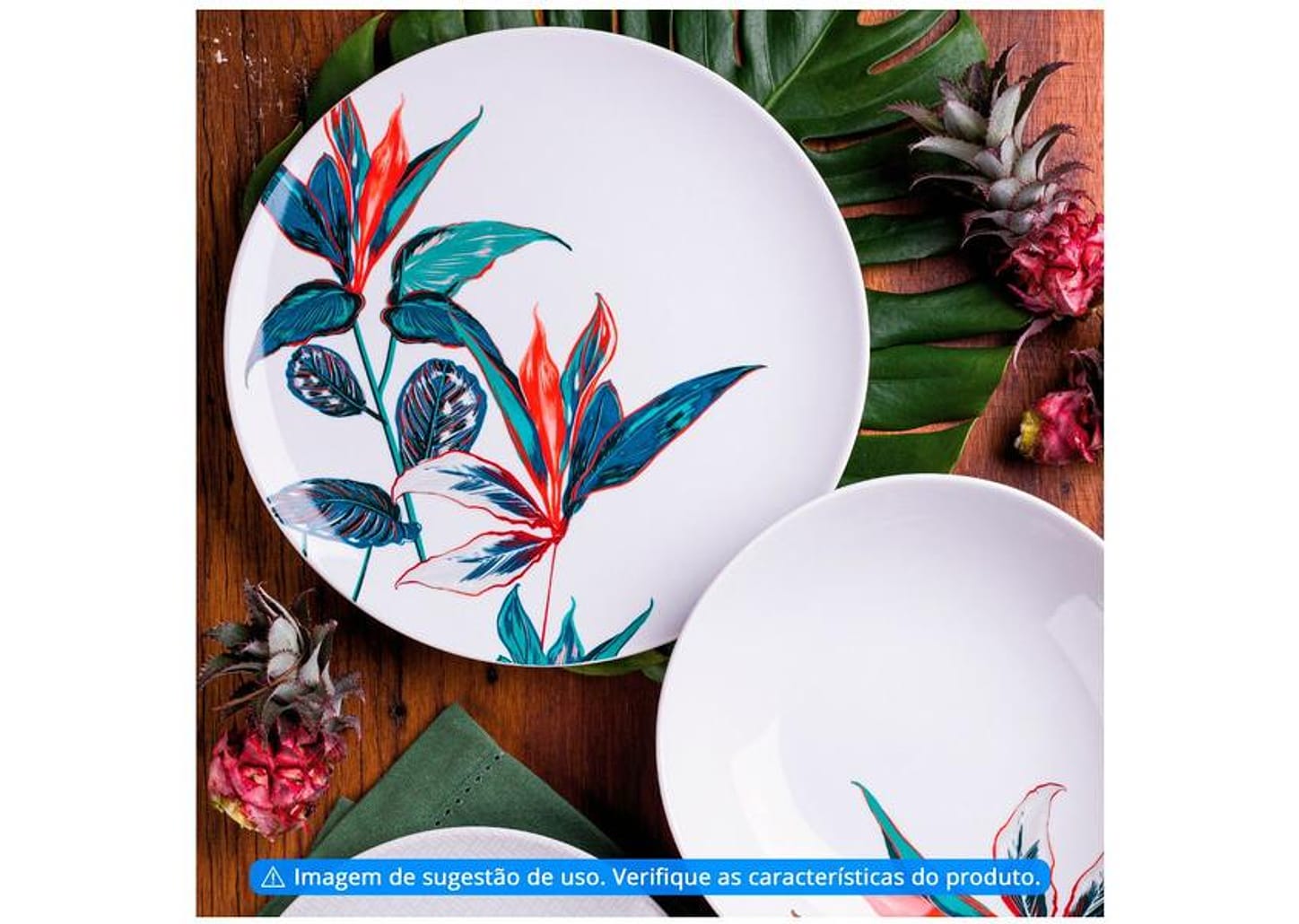 Aparelho de Jantar Jogo de Chá 30 Peças - Germer Porcelanas Redondo Tropical Convexa