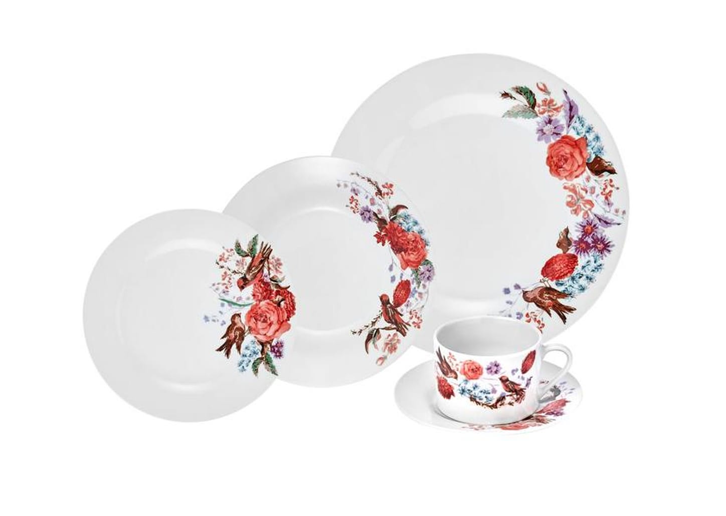 Aparelho de Jantar Chá 20 Peças Hauskraft - Porcelana Branco Birds