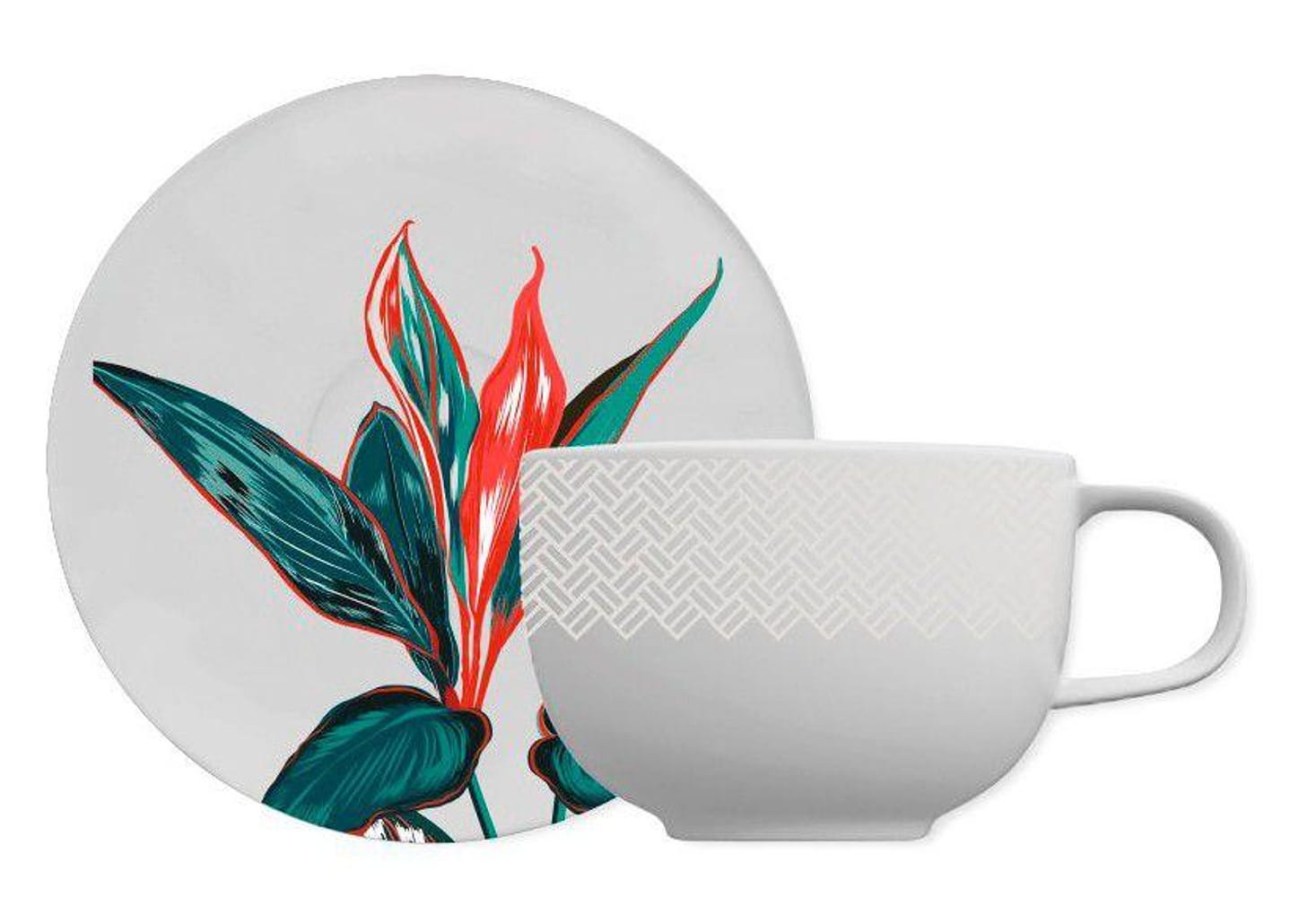 Aparelho de Jantar Jogo de Chá 30 Peças - Germer Porcelanas Redondo Tropical Convexa
