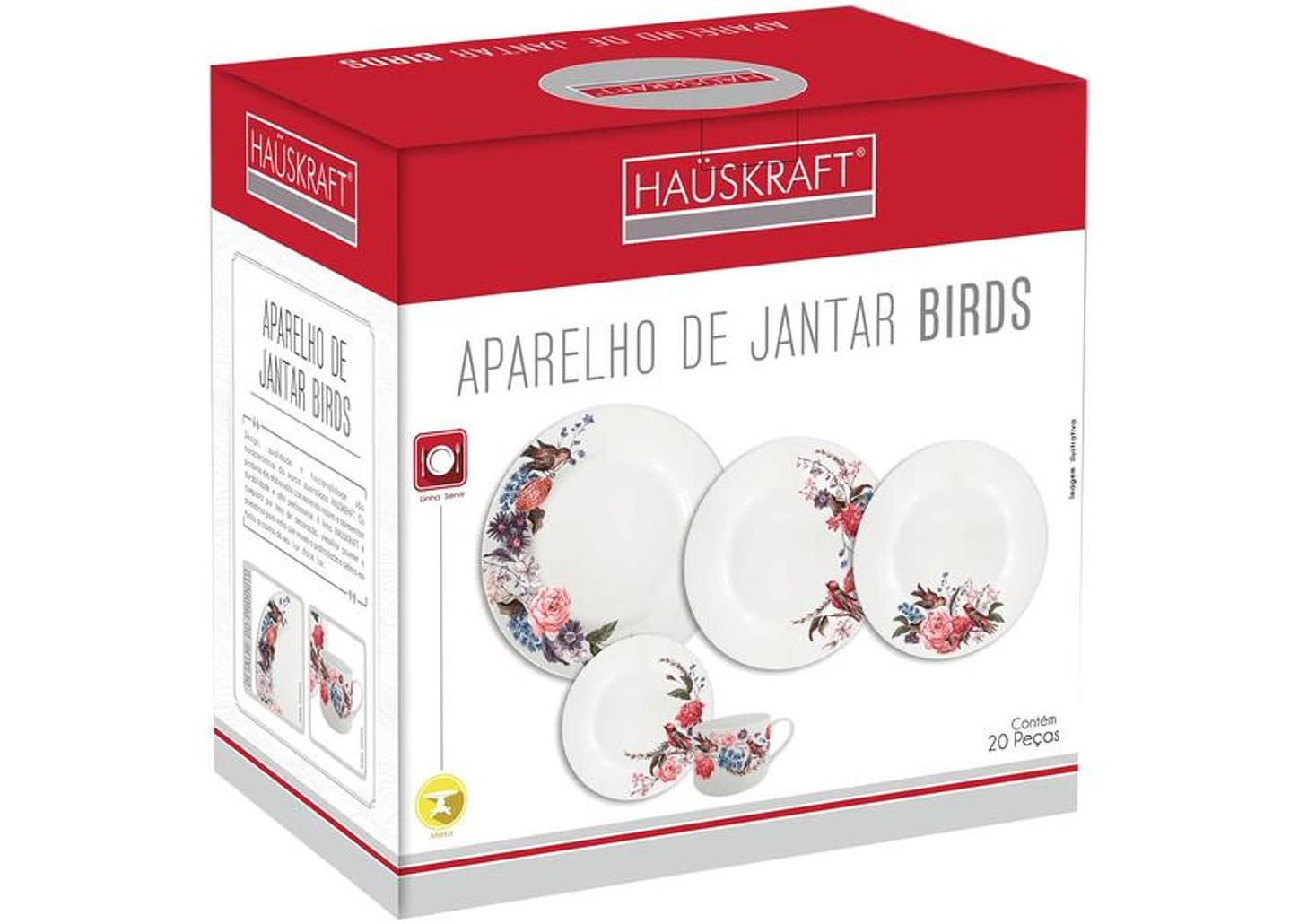 Aparelho de Jantar Chá 20 Peças Hauskraft - Porcelana Branco Birds