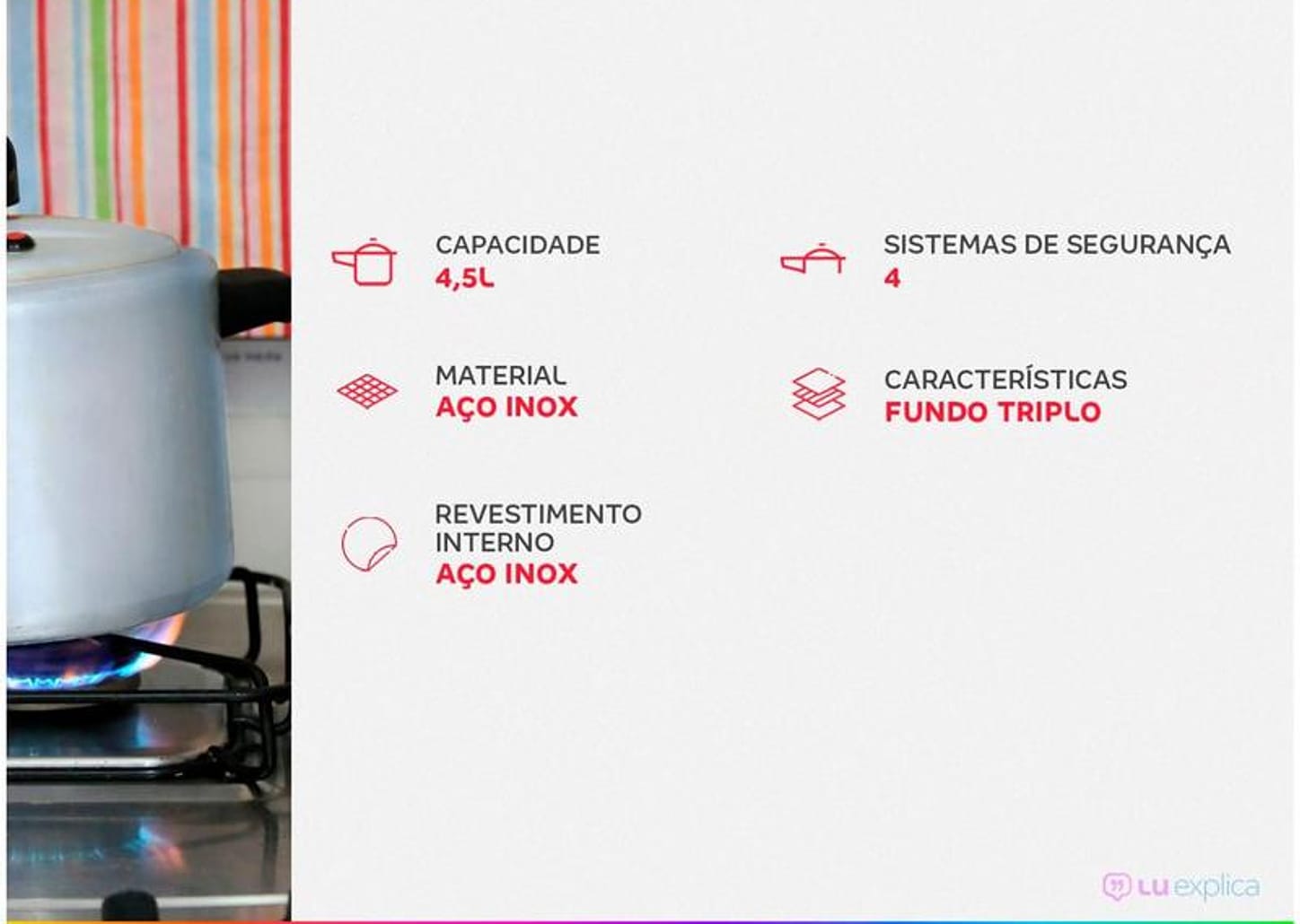 Panela de Pressão Tramontina Inox 4,5L - Fechamento Externo Brava