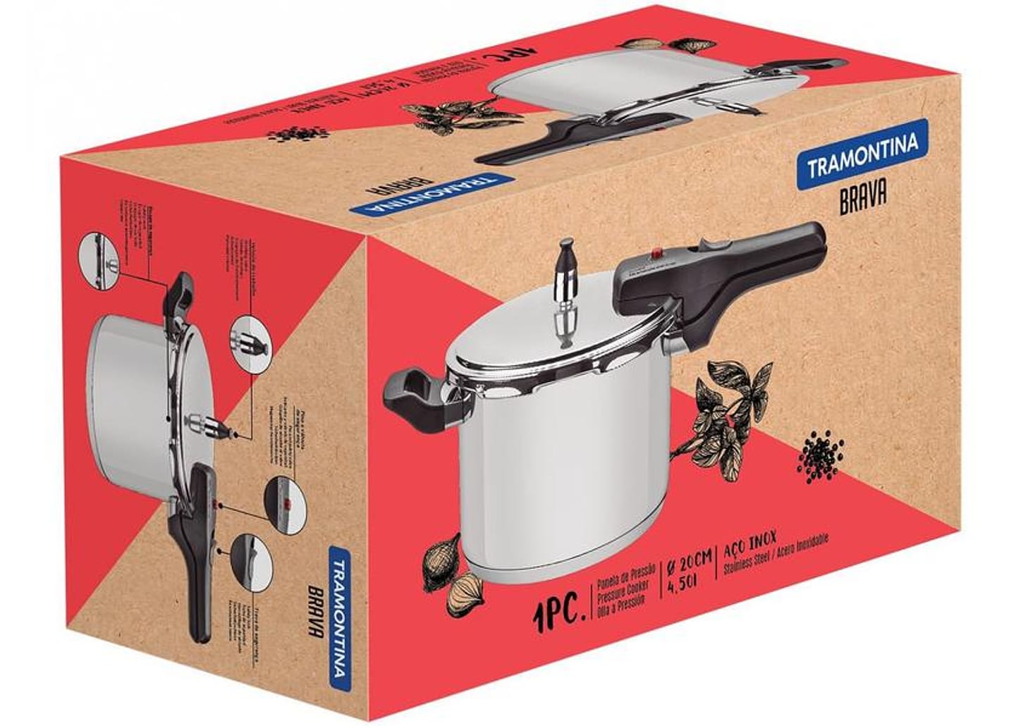 Panela de Pressão Tramontina Inox 4,5L - Fechamento Externo Brava