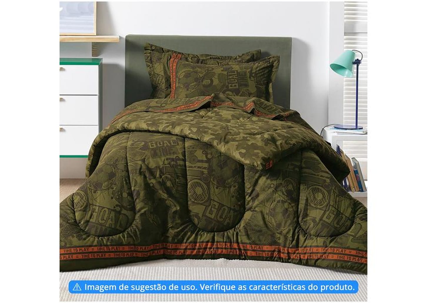 Cobre-leito Infantil Solteiro Karsten 100% Algodão 180 Fios Camuflado Verde 2 Peças