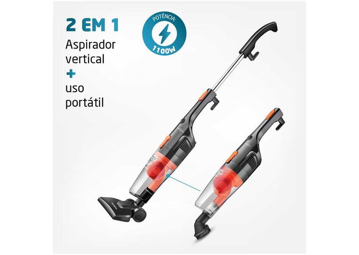 Aspirador de Pó Vertical Mondial 1100W - Turbo Cycle AP-35 Preto e Laranja