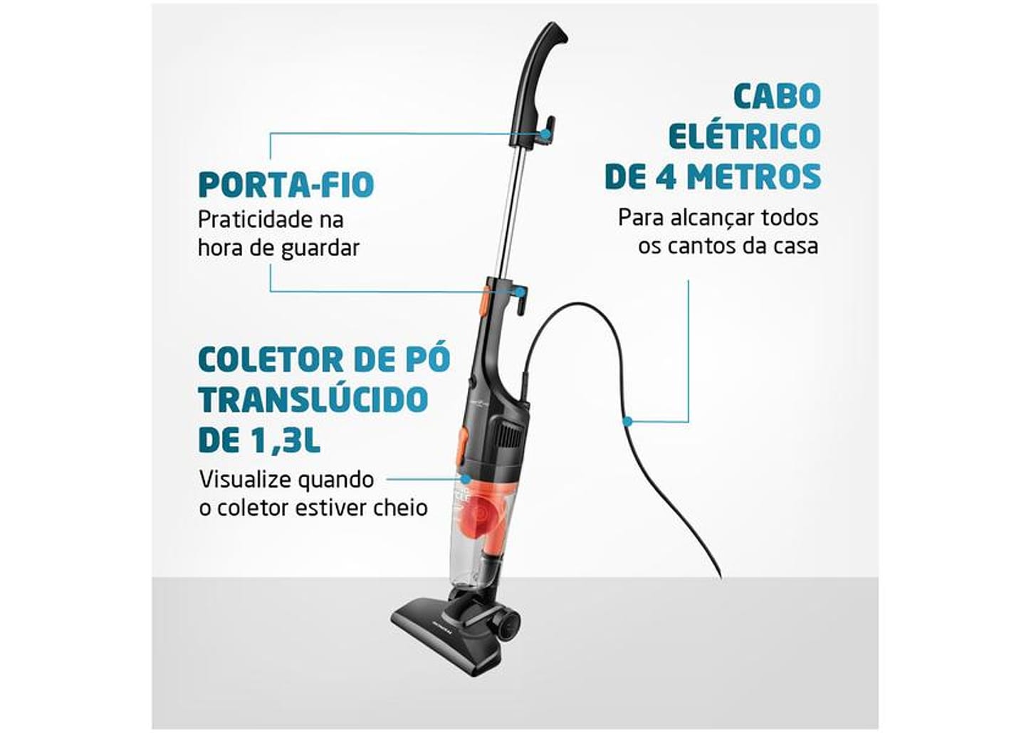 Aspirador de Pó Vertical Mondial 1100W - Turbo Cycle AP-35 Preto e Laranja