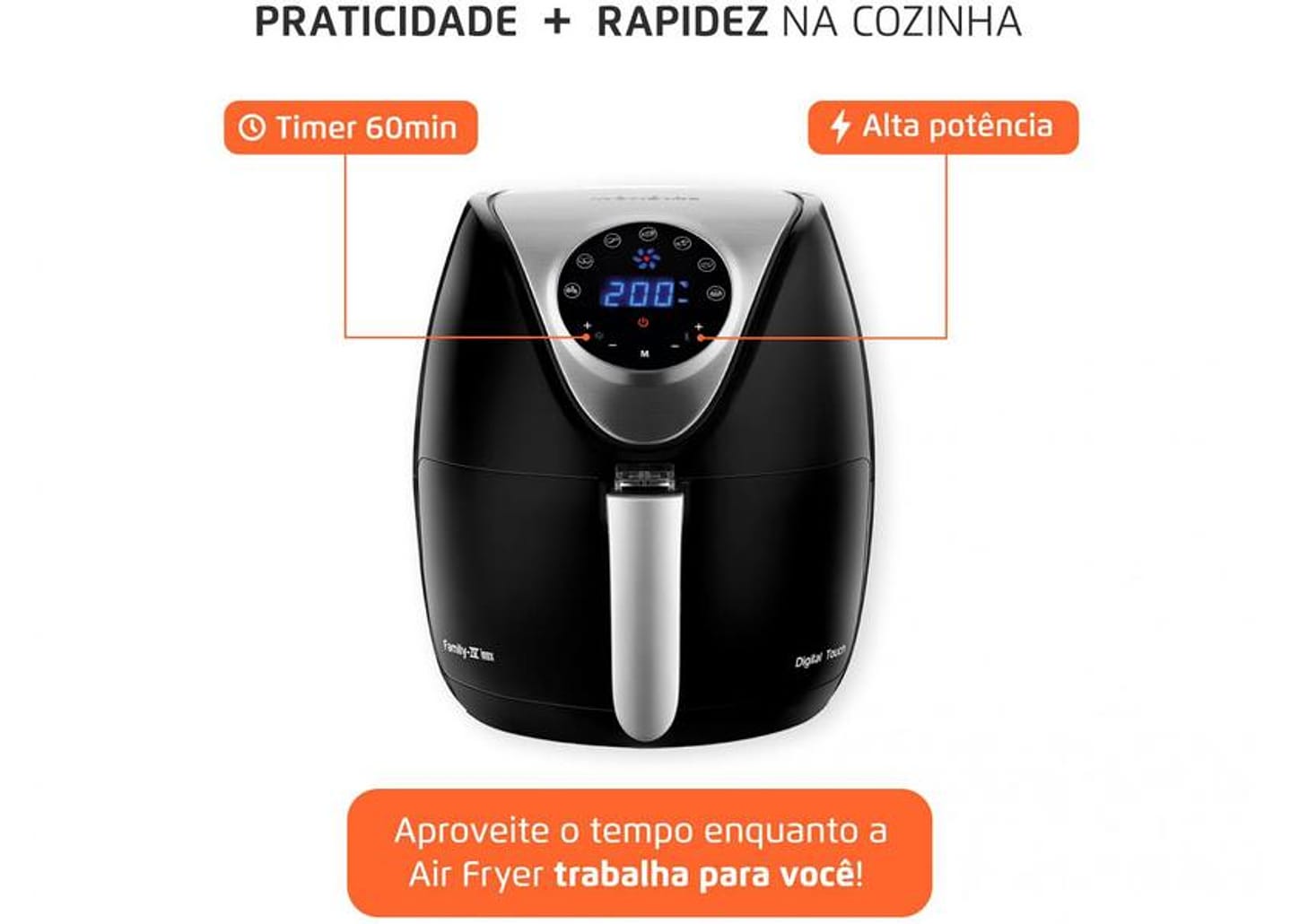 Fritadeira Elétrica sem Óleo/Air Fryer Mondial - AF-30-DI Preto 3,5L com Timer