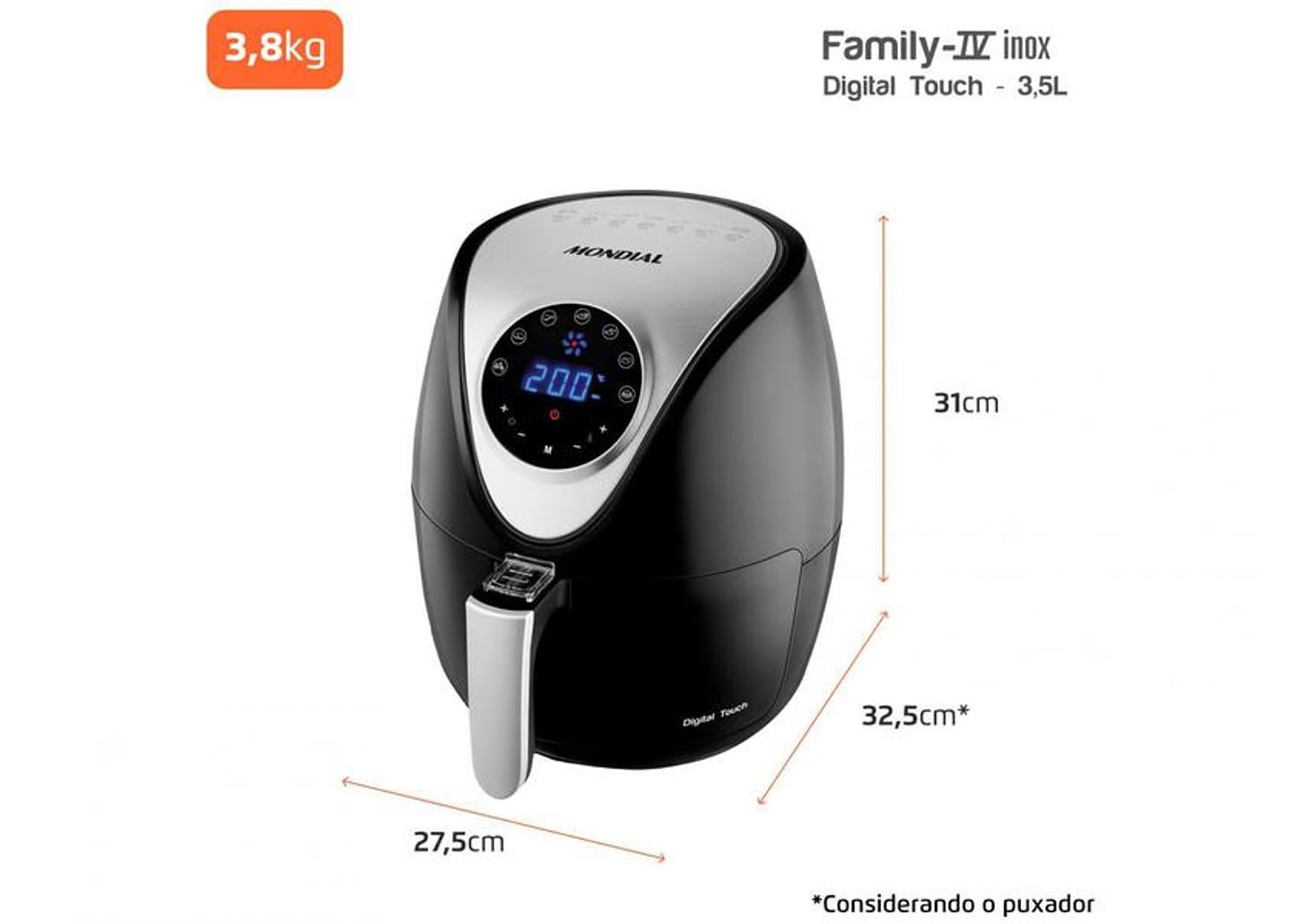 Fritadeira Elétrica sem Óleo/Air Fryer Mondial - AF-30-DI Preto 3,5L com Timer