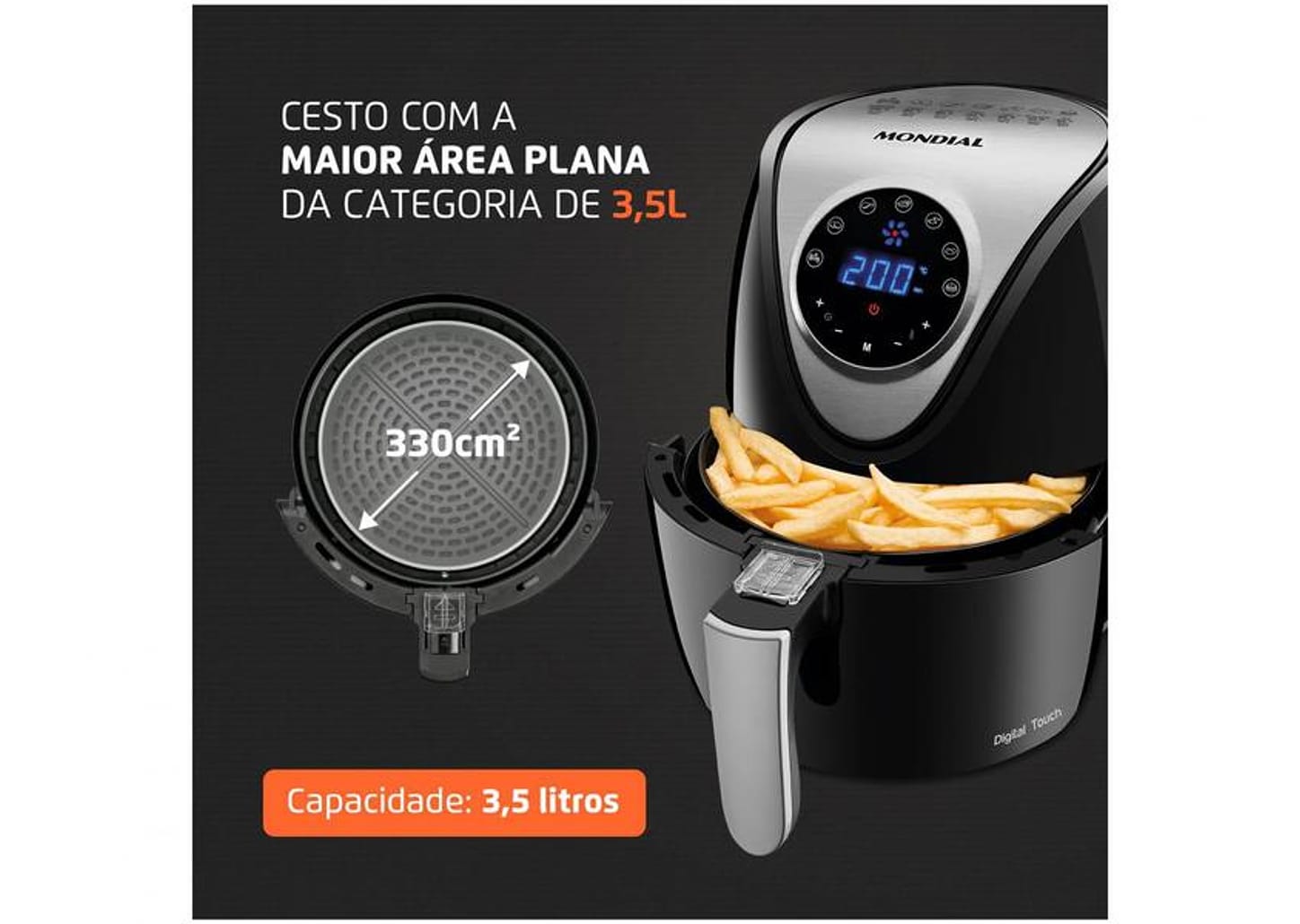 Fritadeira Elétrica sem Óleo/Air Fryer Mondial - AF-30-DI Preto 3,5L com Timer