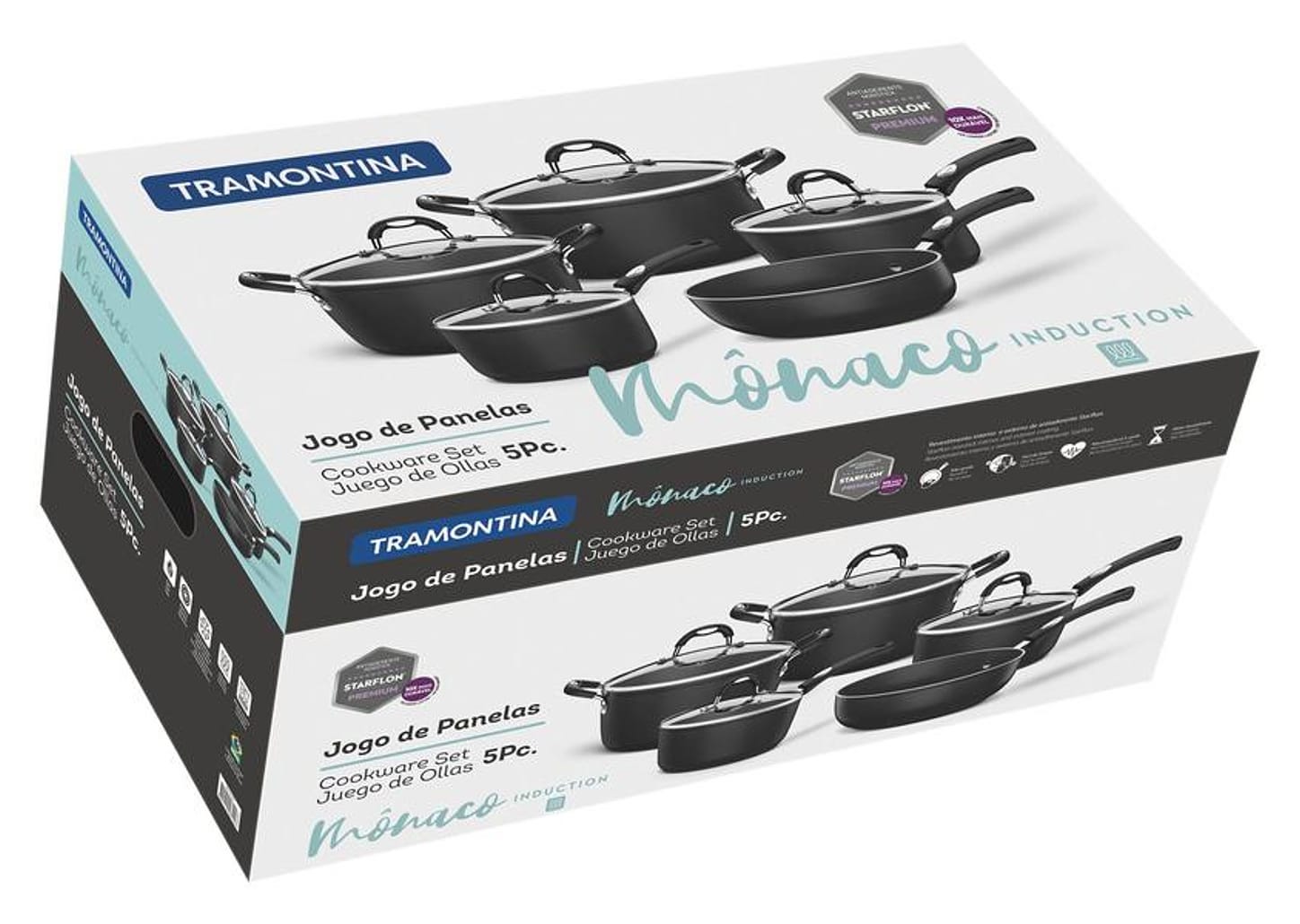 Jogo de Panelas Tramontina Antiaderente de Alumínio Preto 5 Peças Induction Mônaco