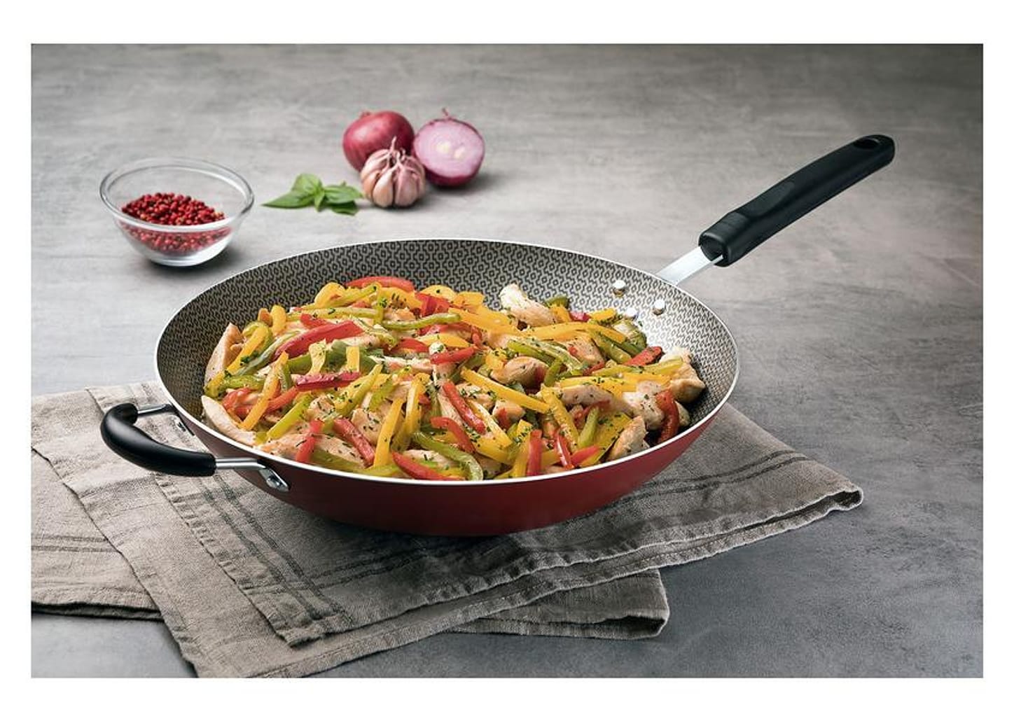 Panela Wok Antiaderente Tramontina de Alumínio Loreto Vermelha 32cm