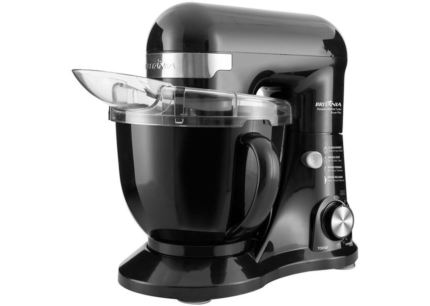 Batedeira Planetária Britânia Preta 700W - Turbo Power Plus BBP760P 12 Velocidades