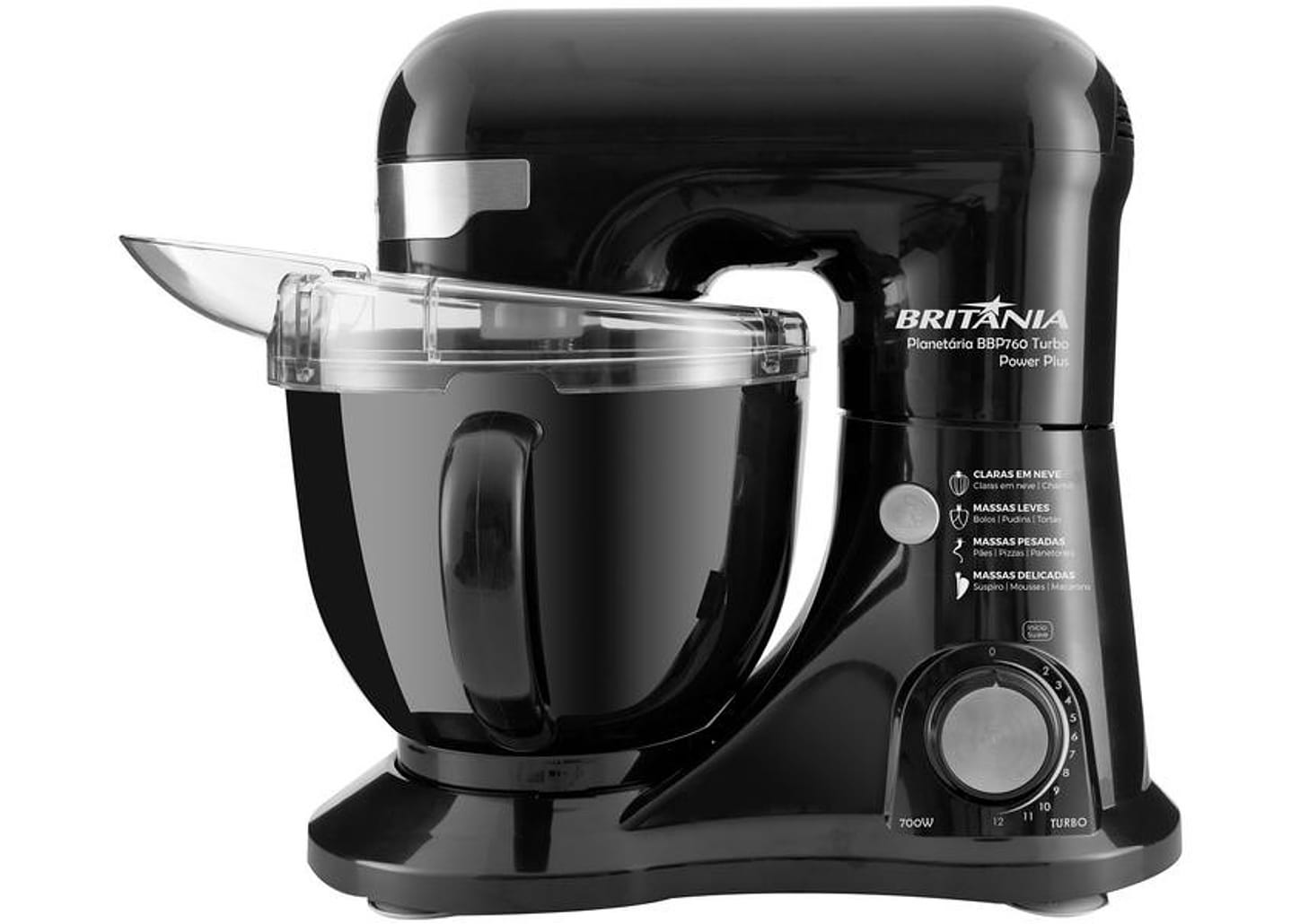 Batedeira Planetária Britânia Preta 700W - Turbo Power Plus BBP760P 12 Velocidades