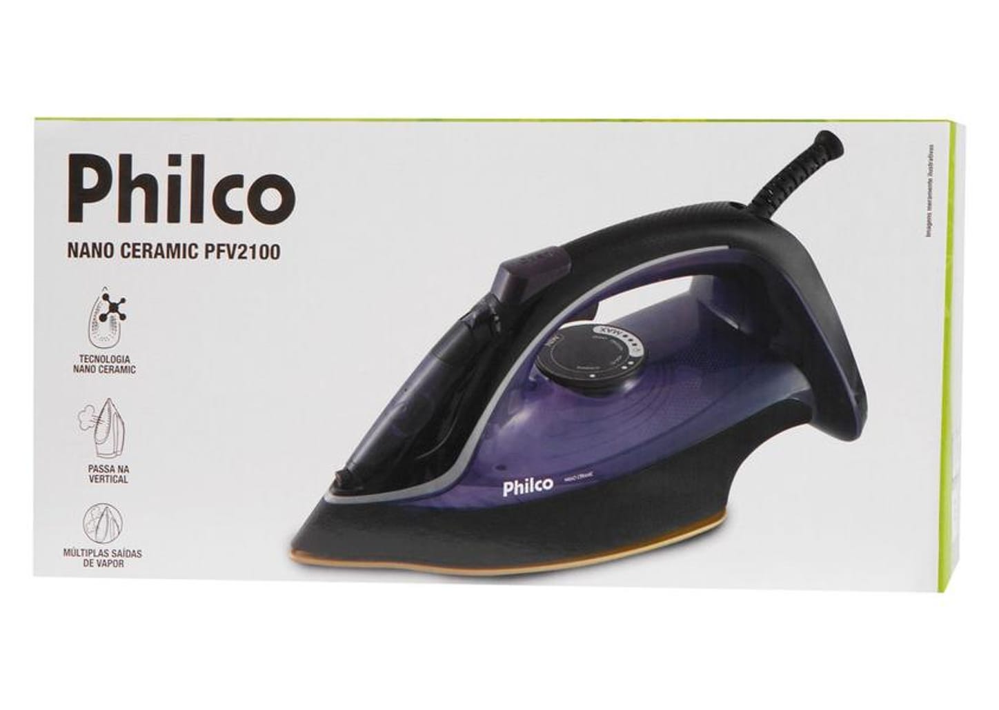 Ferro de Passar Roupa a Vapor e a Seco Portátil - Philco Nano Ceramic PFV2100RX Preto e Roxo