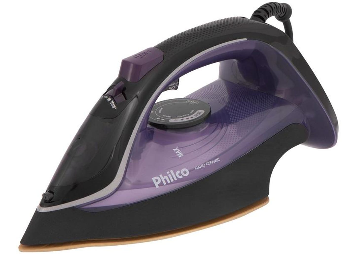 Ferro de Passar Roupa a Vapor e a Seco Portátil - Philco Nano Ceramic PFV2100RX Preto e Roxo