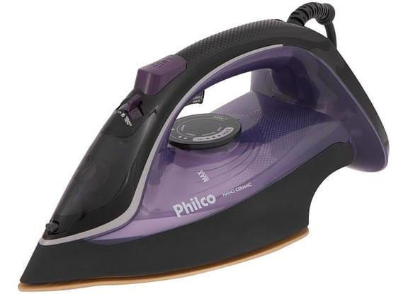 Ferro de Passar Roupa a Vapor e a Seco Portátil - Philco Nano Ceramic PFV2100RX Preto e Roxo
