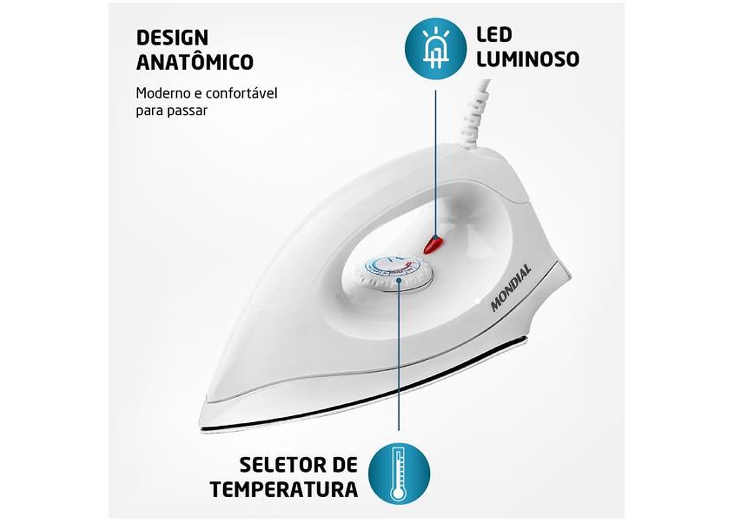 Ferro de Passar Roupa a Seco Mondial FSN-55-B - Branco