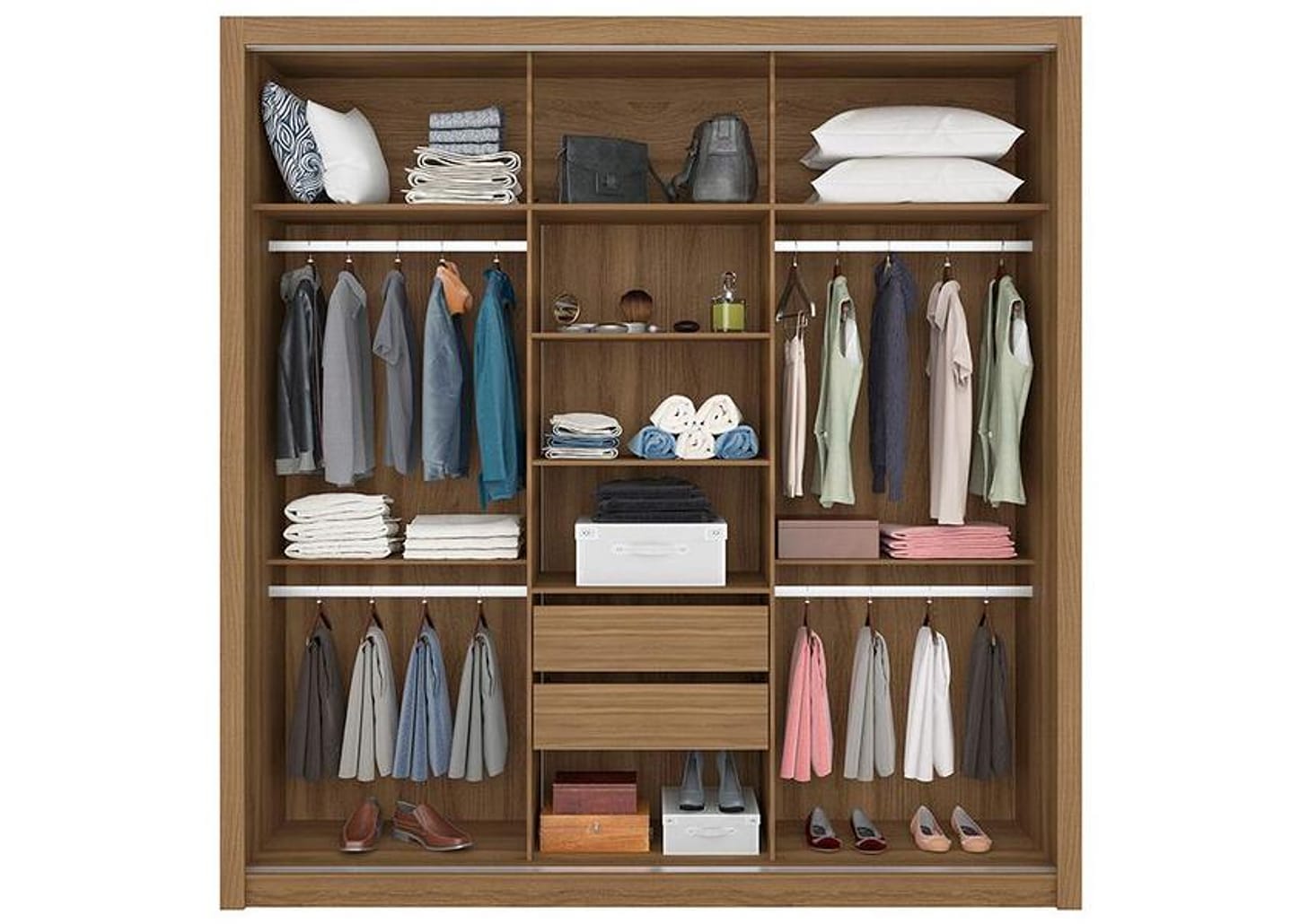 Guarda-roupa Casal com Espelho 3 Portas de Correr 2 Gavetas Demóbile Residence Flex