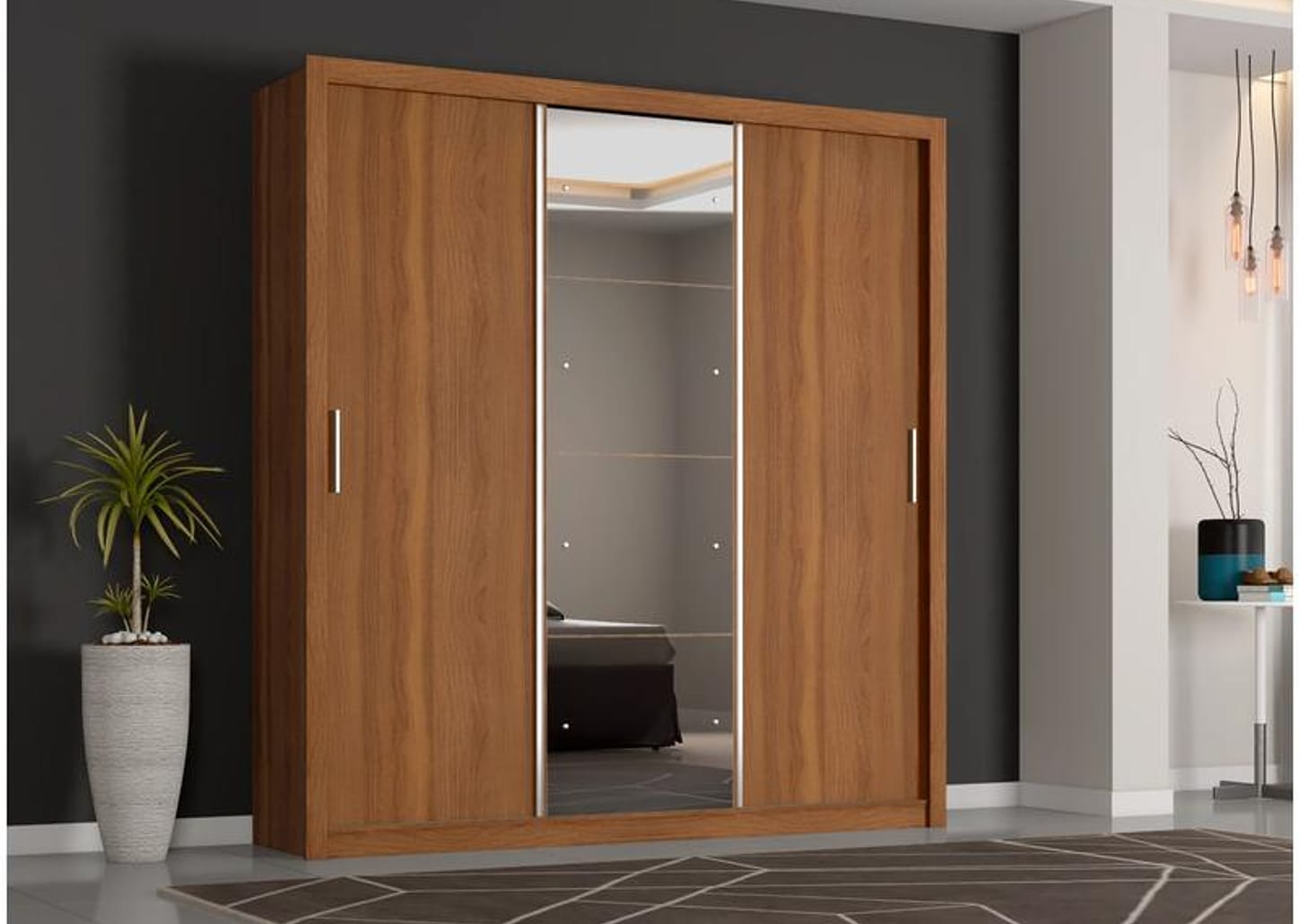 Guarda-roupa Casal com Espelho 3 Portas de Correr 2 Gavetas Demóbile Residence Flex