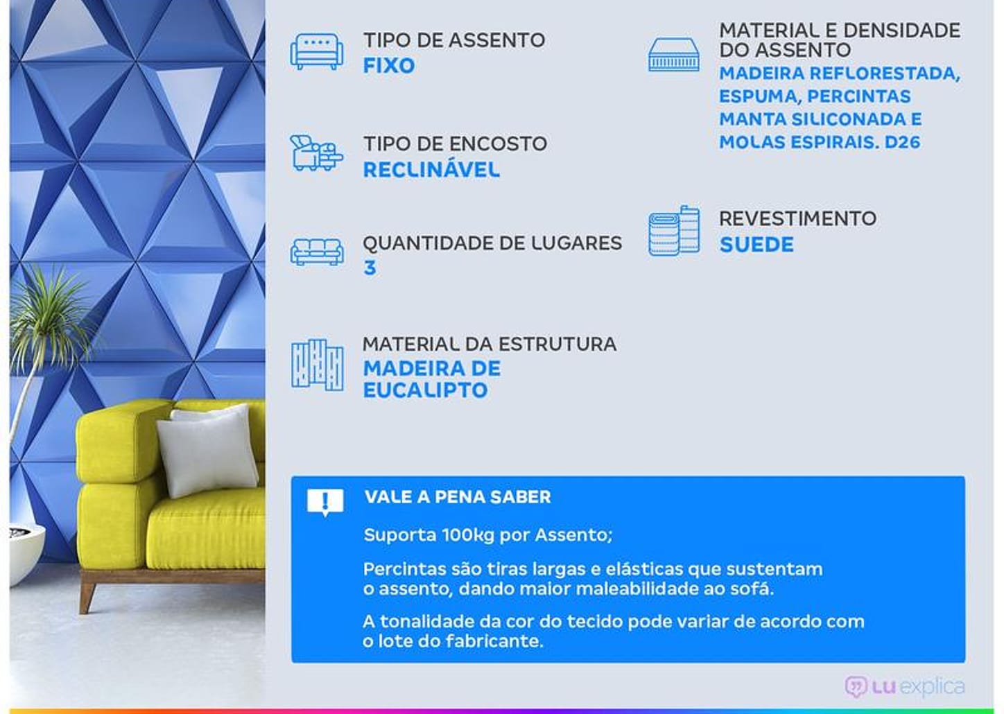 Sofá-cama Casal 3 Lugares Reclinável Suede Matrix Donna