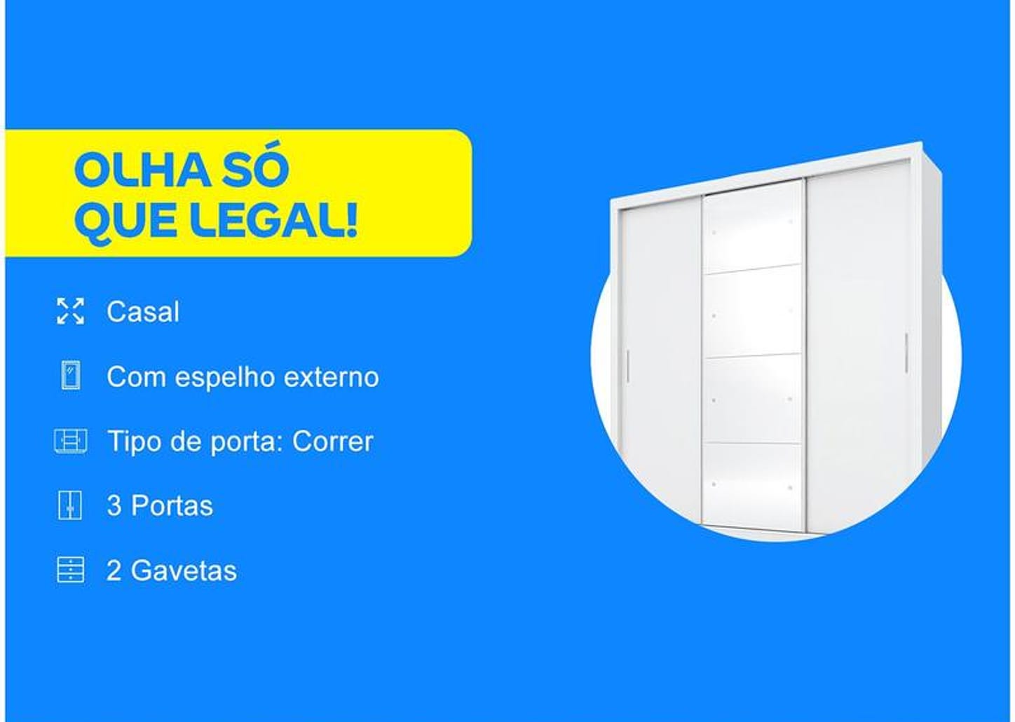 Guarda-roupa Casal com Espelho 3 Portas de Correr 2 Gavetas Demóbile Residence II