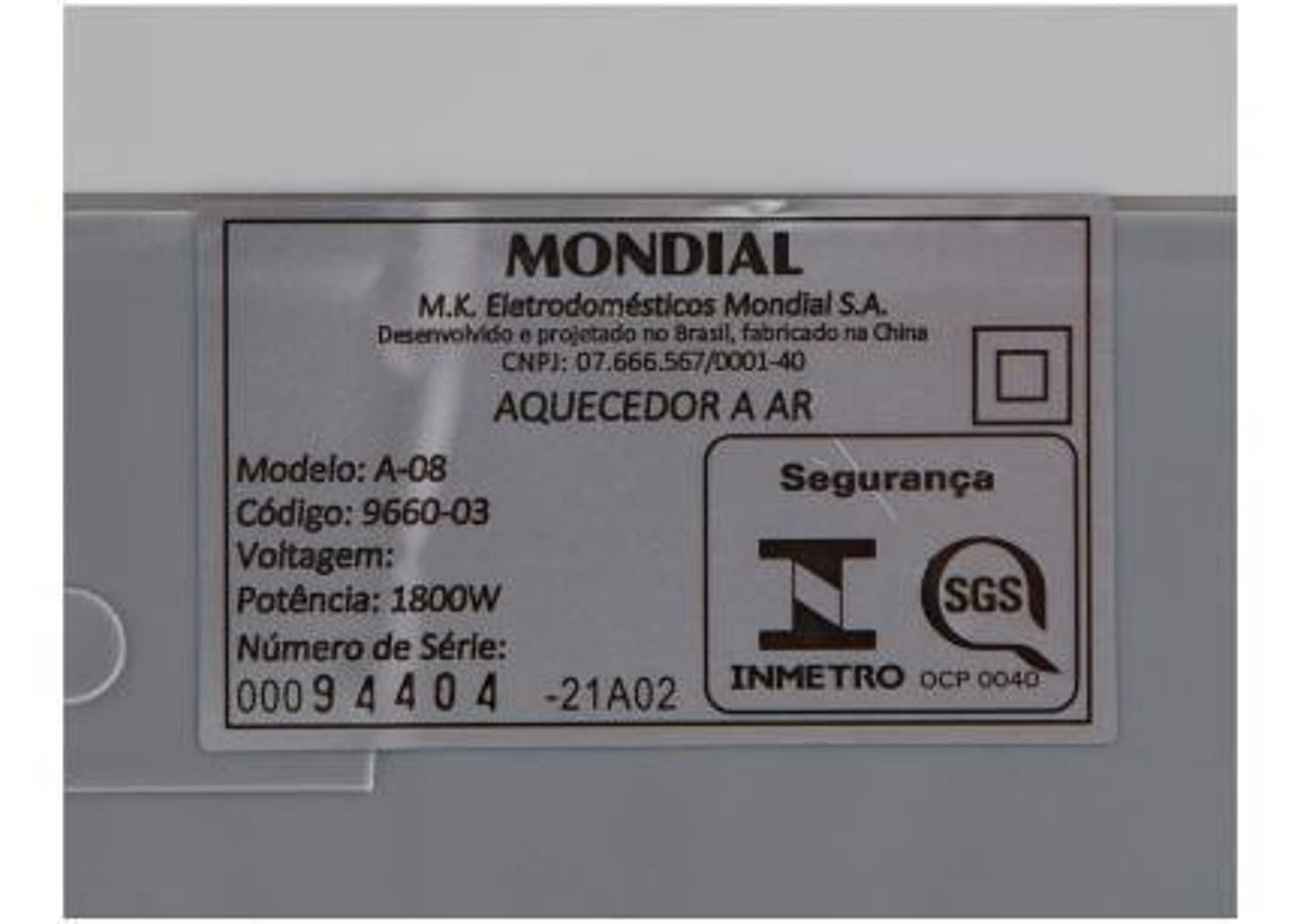 Aquecedor Elétrico Mondial A-08 Portátil
